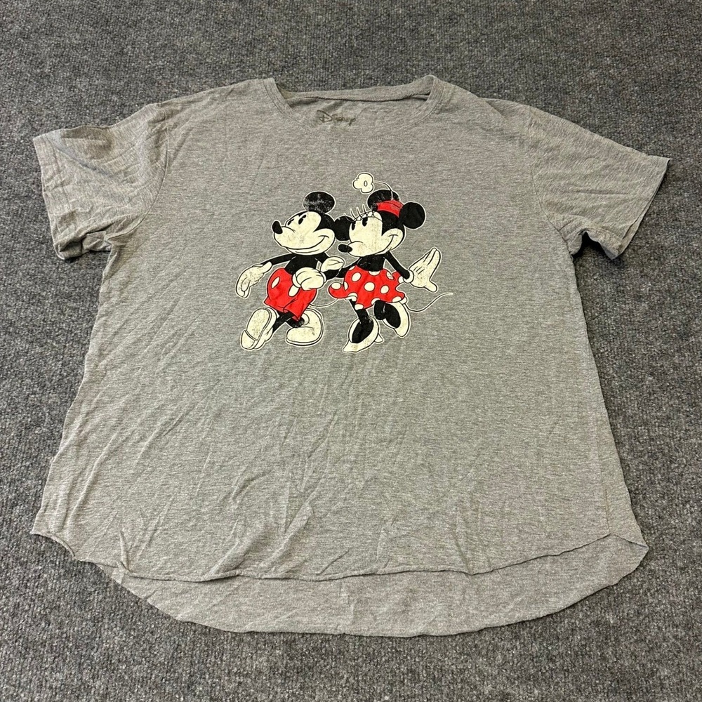 Disney T-Shirt Womens Size L Grey Mickey Minnie Mouse Graphic Short Sleeve Tee